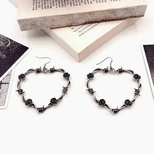Black Rose Barbed Wire dangle earrings Goth Victorian Jewelry - Gothic & Alternative Gift - Haunted