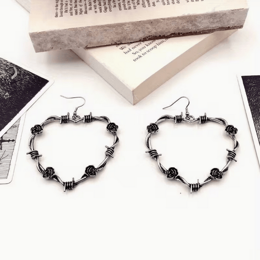 Black Rose Barbed Wire dangle earrings Goth Victorian Jewelry - Gothic & Alternative Gift - Haunted