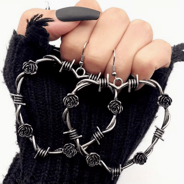 Black Rose Barbed Wire dangle earrings Goth Victorian Jewelry - Gothic & Alternative Gift - Haunted