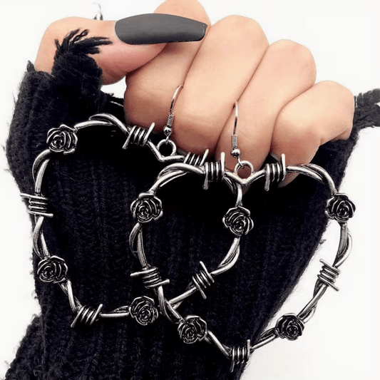 Black Rose Barbed Wire dangle earrings Goth Victorian Jewelry - Gothic & Alternative Gift - Haunted