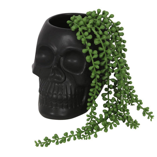 Black Skull Plant Pot Garden Decor - Gothic & Alternative Gift - Haunted