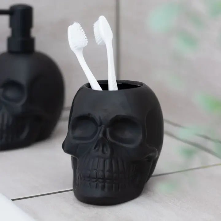 Black Skull Toothbrush Holder Home Decor - Gothic & Alternative Gift - Haunted
