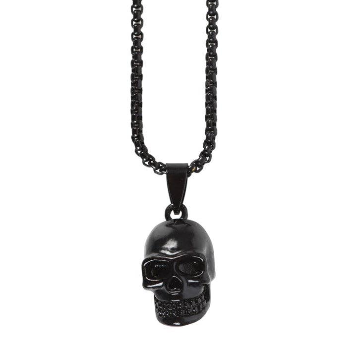 Black Stainless Steel Skull Necklace Jewelry - Gothic & Alternative Gift - Haunted