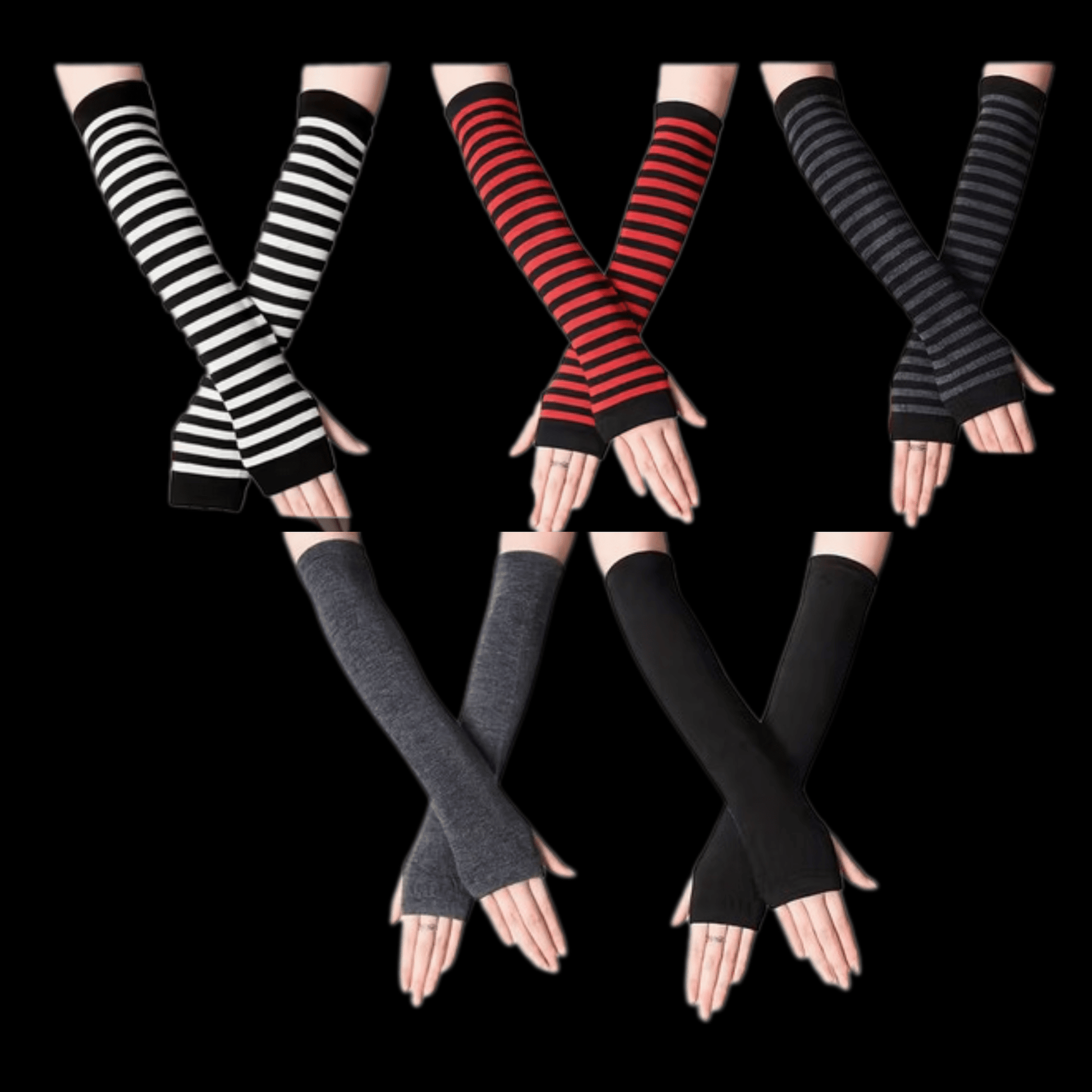 Black Striped Arm Warmer Gloves Cover Costumes - Gothic & Alternative Gift - Haunted