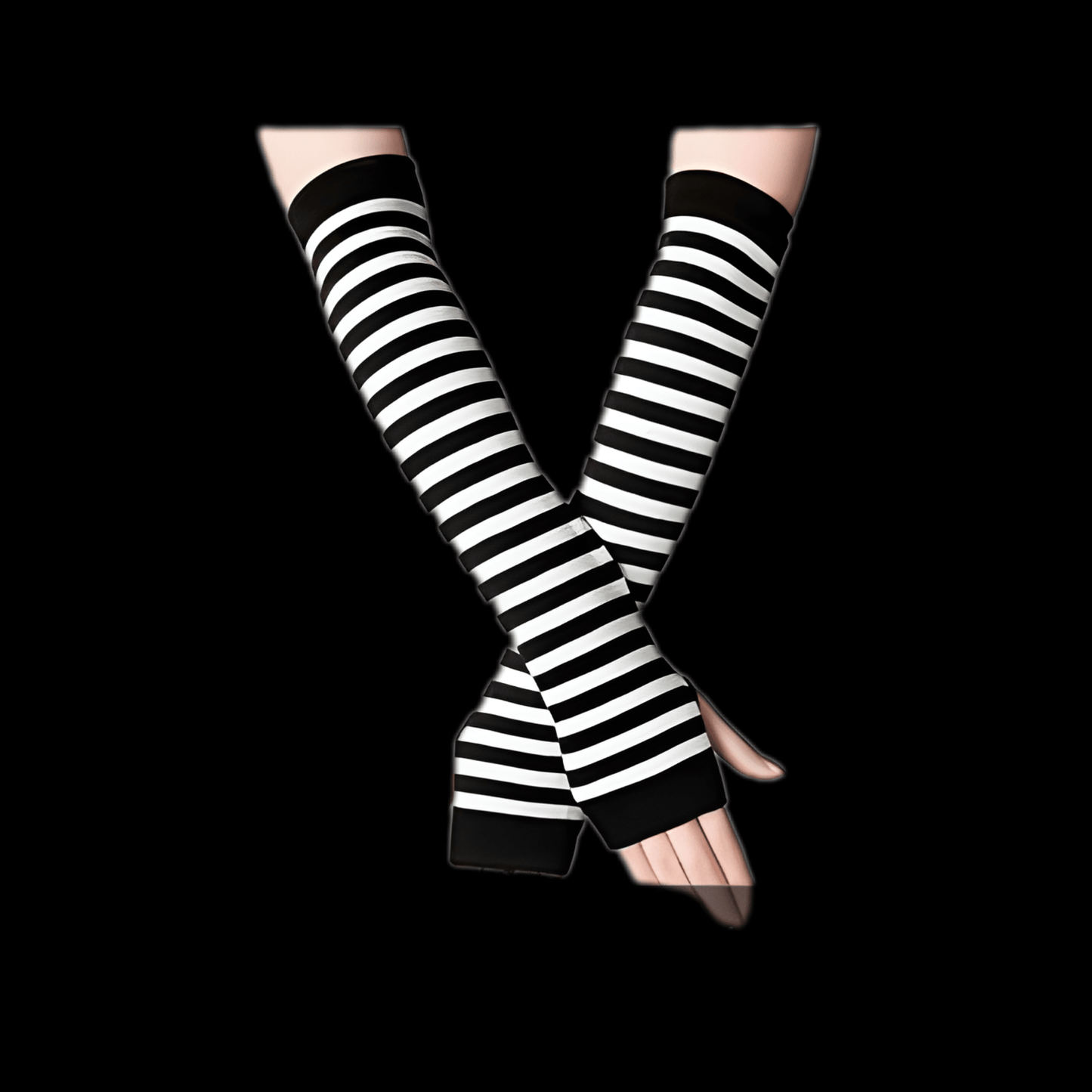 Black Striped Arm Warmer Gloves Cover Costumes - Gothic & Alternative Gift - Haunted