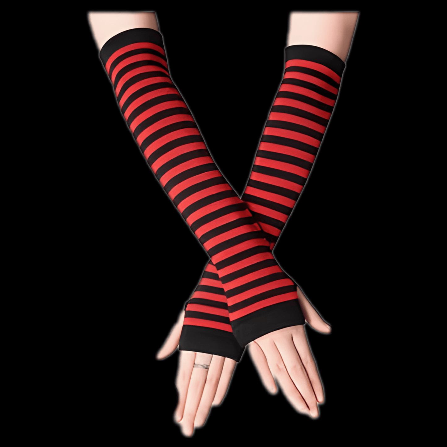 Black Striped Arm Warmer Gloves Cover Costumes - Gothic & Alternative Gift - Haunted