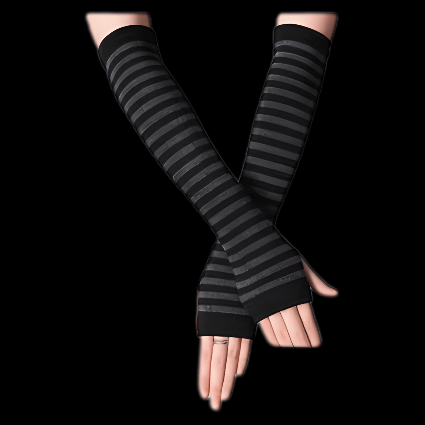 Black Striped Arm Warmer Gloves Cover Costumes - Gothic & Alternative Gift - Haunted