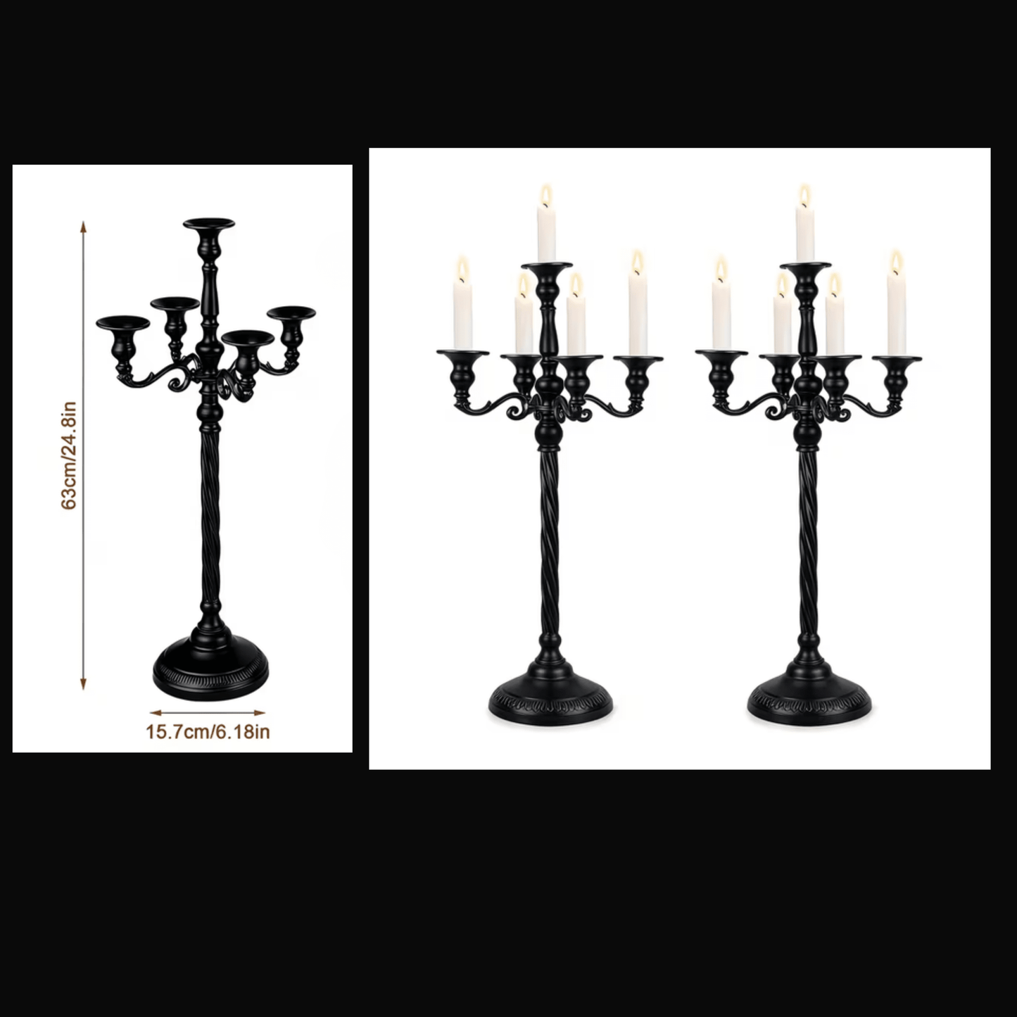 Black Victorian Tall Goth 5 Light Candelabra Home Decor - Gothic & Alternative Gift - Haunted