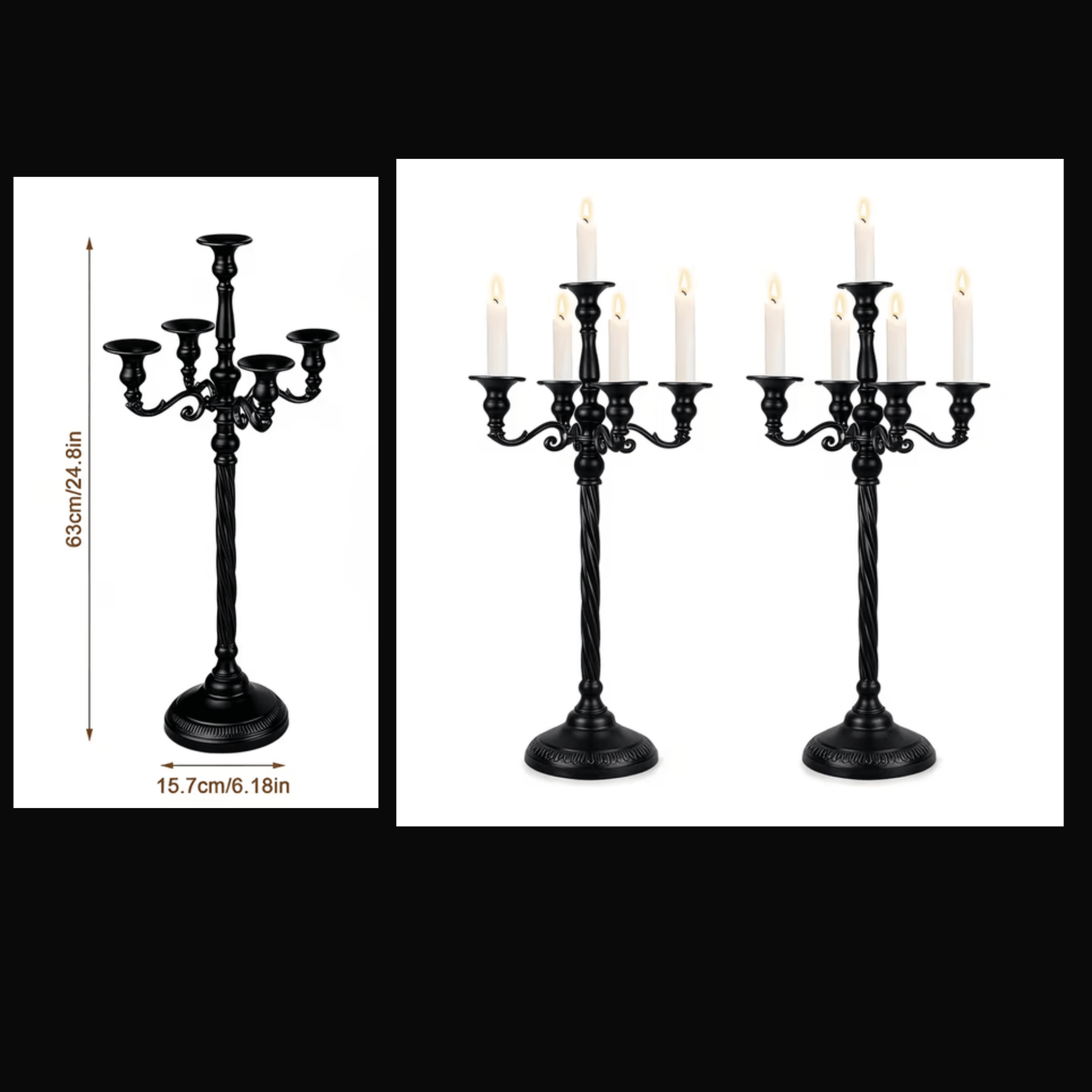 Black Victorian Tall Goth 5 Light Candelabra Home Decor - Gothic & Alternative Gift - Haunted