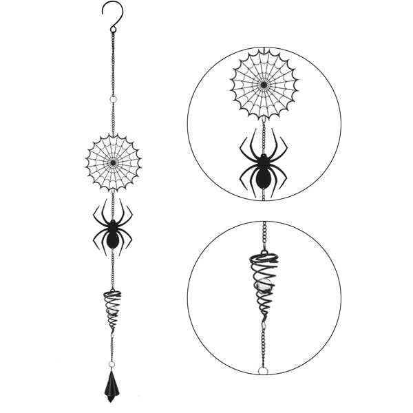Black Widow Spider with Web Hanging Outdoor Decoration Wind Chime Sun Catcher Witch Supplies - Gothic & Alternative Gift - Haunted