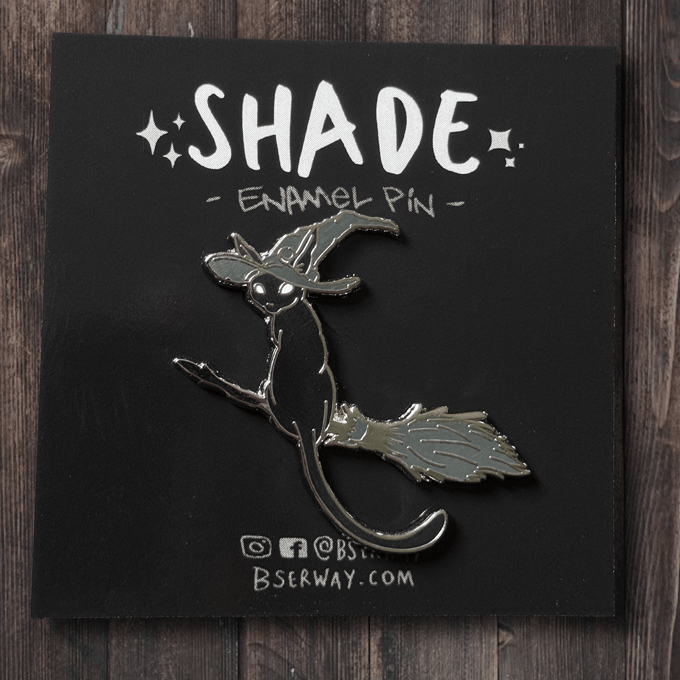 Black Witch Cat on a Broom Stick Shade Enamel Pin Accessories - Gothic & Alternative Gift - Haunted