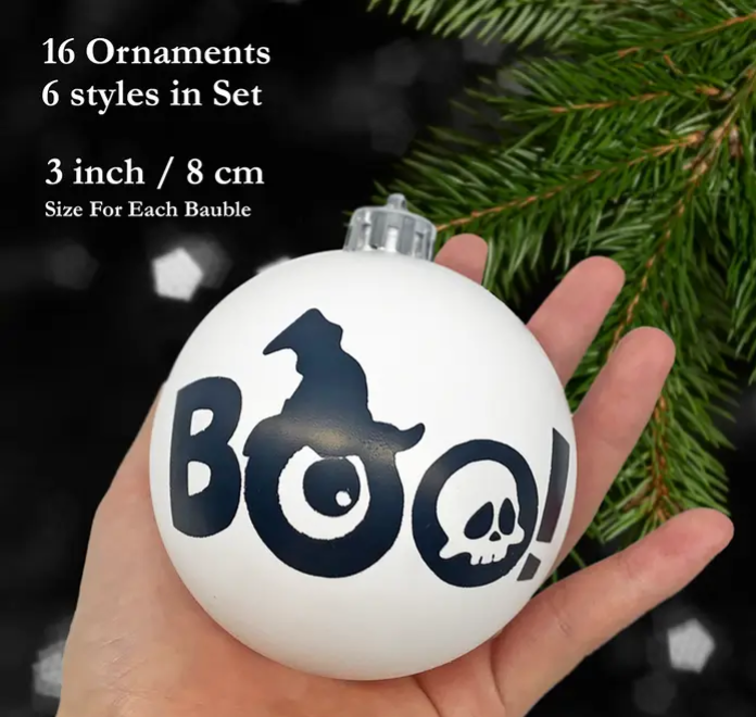 Creepy BOO Black and White Ornament set