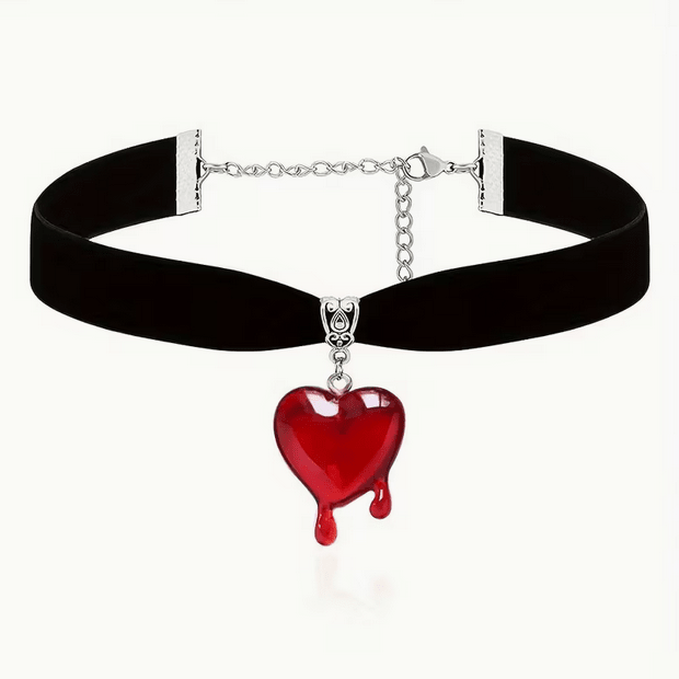 Bleeding Heart Goth Choker Black Velvet Costumes - Gothic & Alternative Gift - Haunted