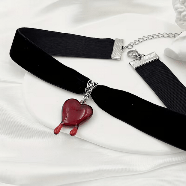 Bleeding Heart Goth Choker Black Velvet Costumes - Gothic & Alternative Gift - Haunted