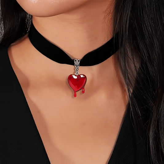 Bleeding Heart Goth Choker Black Velvet Costumes - Gothic & Alternative Gift - Haunted