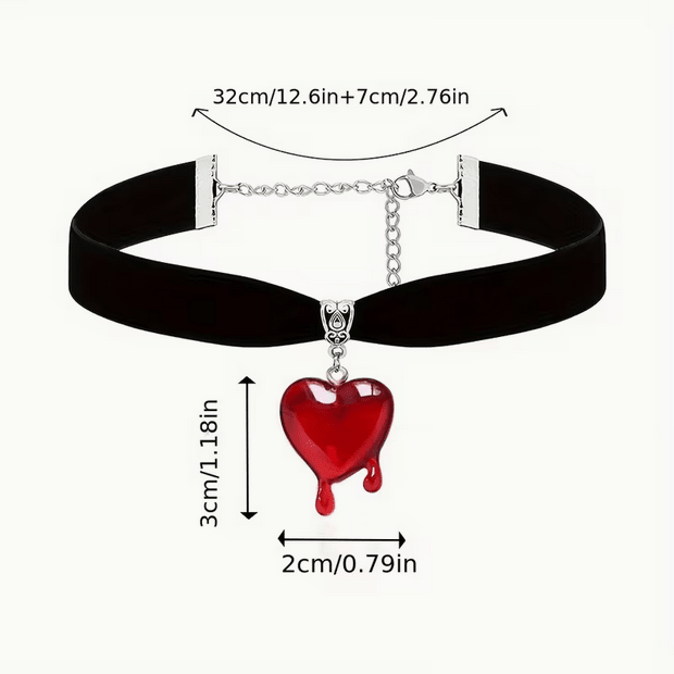 Bleeding Heart Goth Choker Black Velvet Costumes - Gothic & Alternative Gift - Haunted