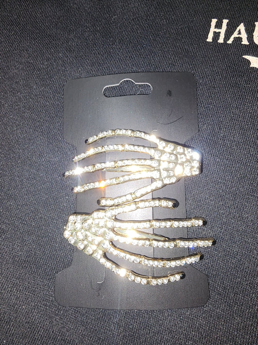 Bling Skeleton Hand Shaped Hair Clip Barrette Accessories - Gothic & Alternative Gift - Haunted