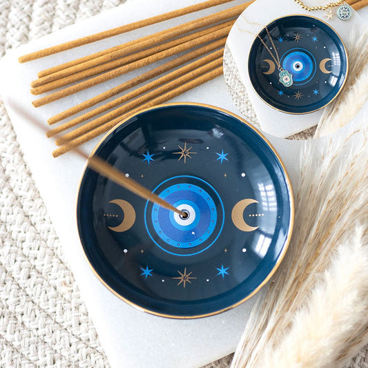 Blue All Seeing Eye Incense Stick Holder Burner Plate Dish Incense - Gothic & Alternative Gift - Haunted