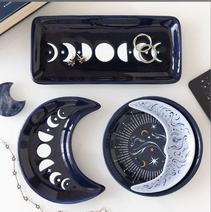 Blue Moon Stacking Trinket Dish Two Moons Celestial Jewelry - Gothic & Alternative Gift - Haunted