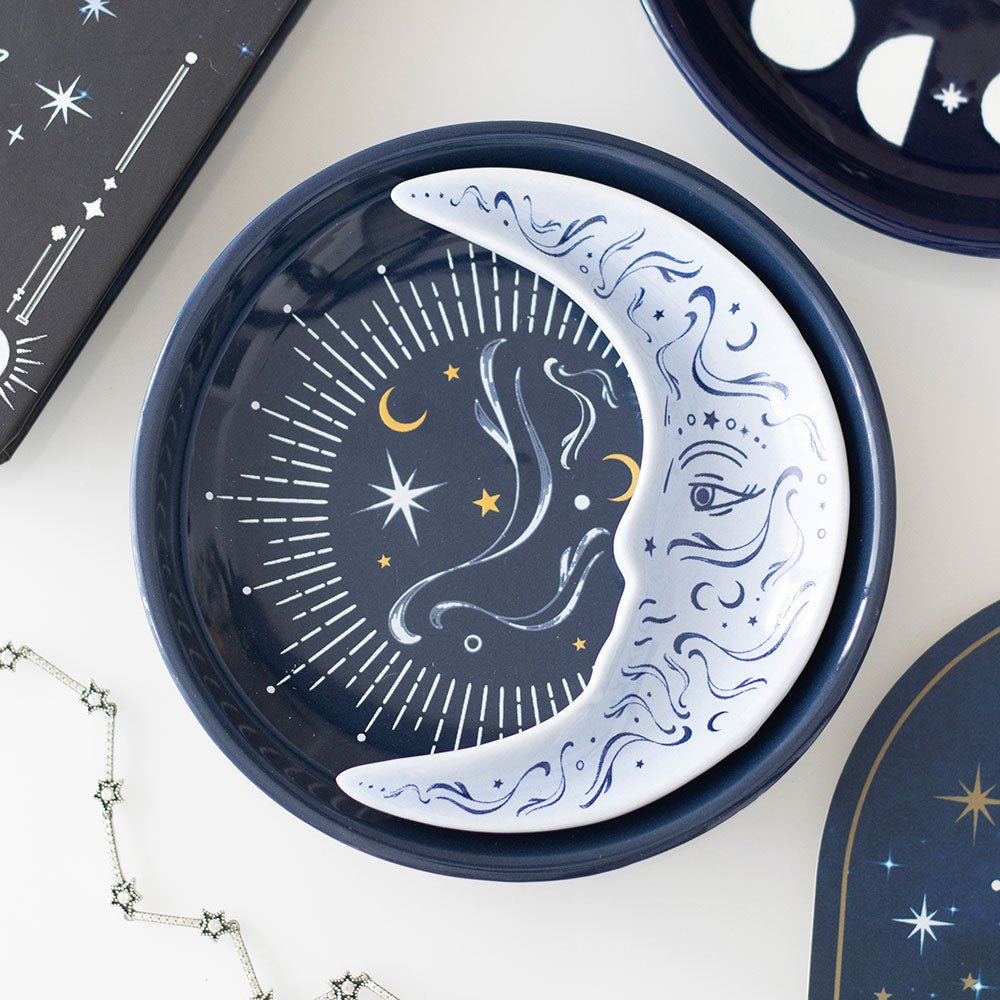 Blue Moon Stacking Trinket Dish Two Moons Celestial Jewelry - Gothic & Alternative Gift - Haunted
