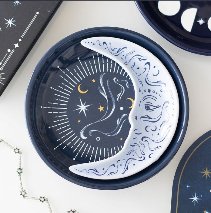 Blue Moon Stacking Trinket Dish Two Moons Celestial Jewelry - Gothic & Alternative Gift - Haunted