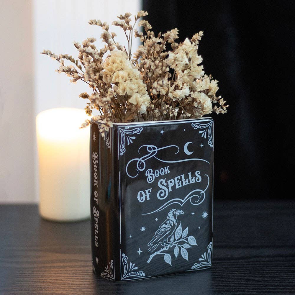 Book of Spells Book Shaped Ceramic Vase Plant Pot Garden Decor - Gothic & Alternative Gift - Haunted