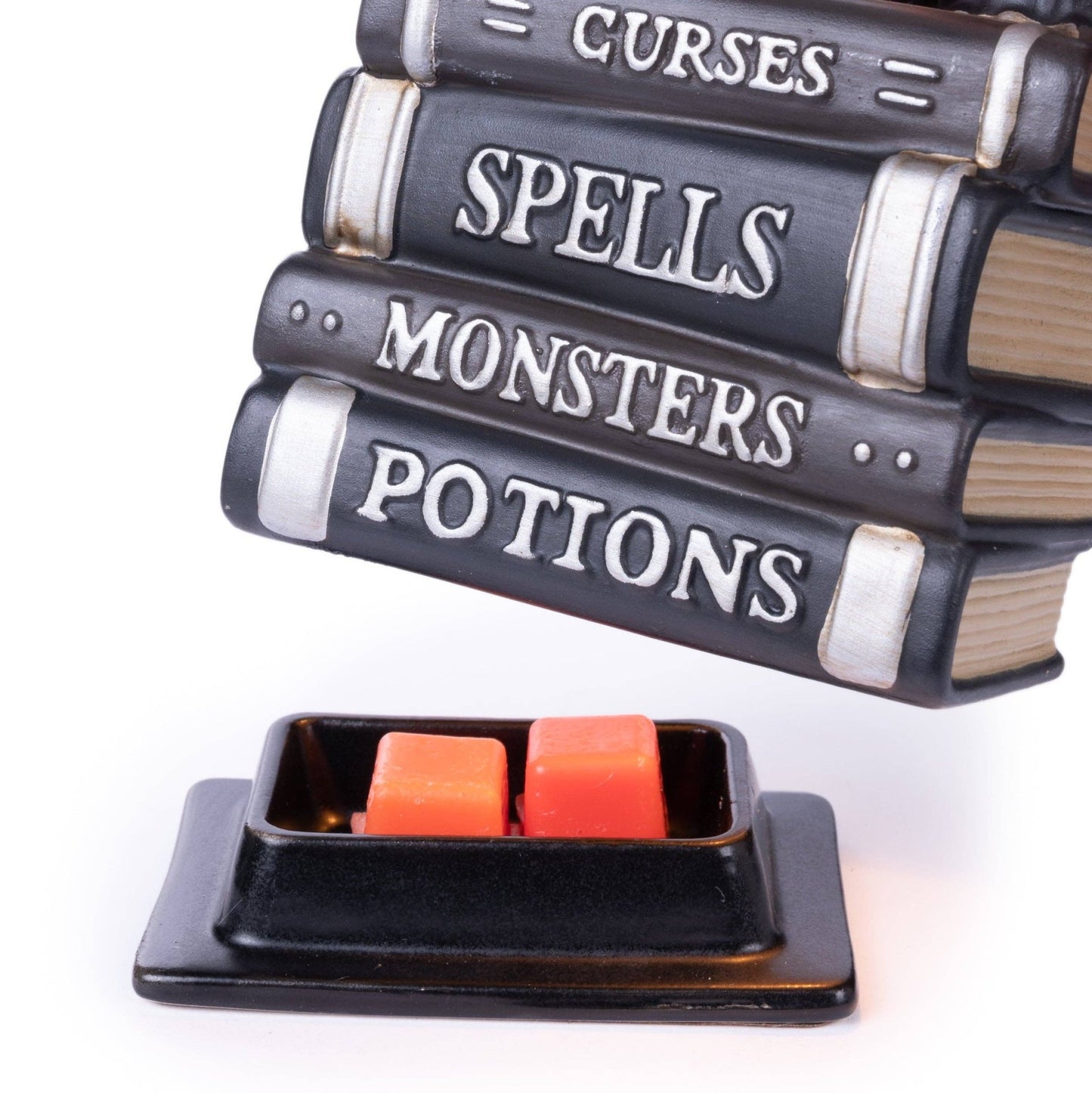 Book of Spells, Book Stack with Melting Candle Halloween Fragrance & Wax Electric Warmer Candle Holder - Gothic & Alternative Gift - Haunted