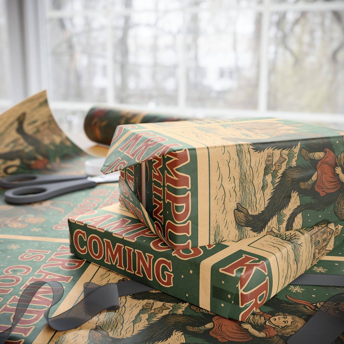 Vintage Style Krampus is Coming Gift Wrapping Paper Roll
