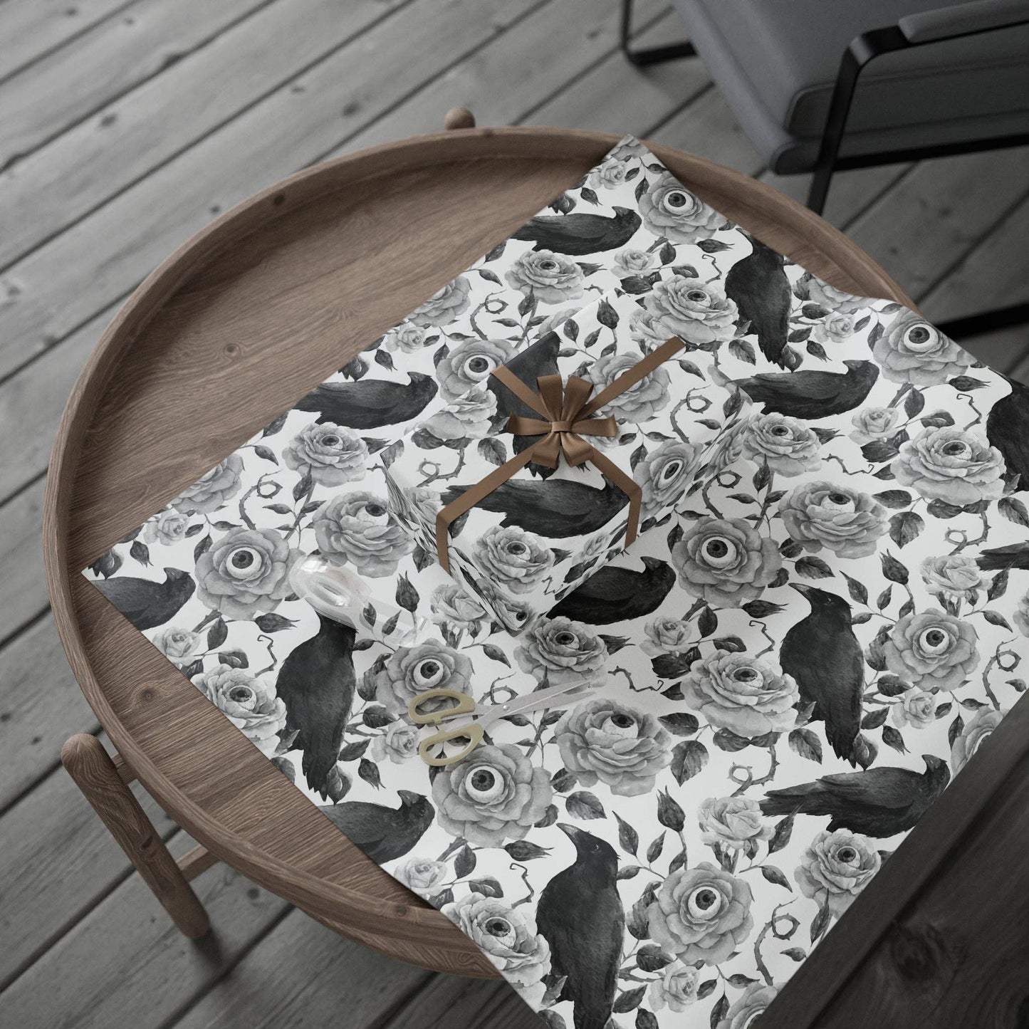 Watchful Eyeball and Raven Spooky Gift Wrapping Paper Roll