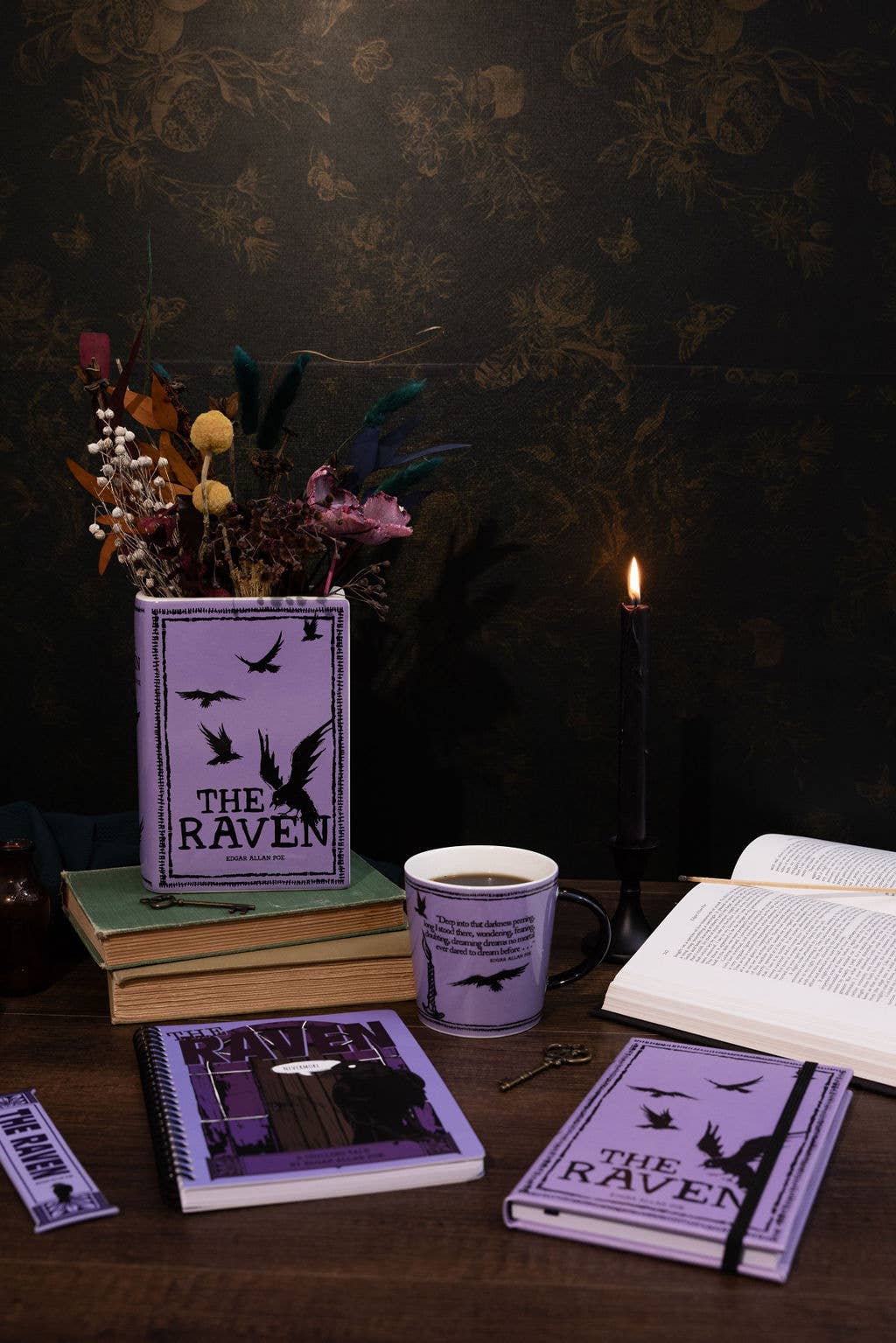 Large Book Shaped Vase, The Raven in Purple