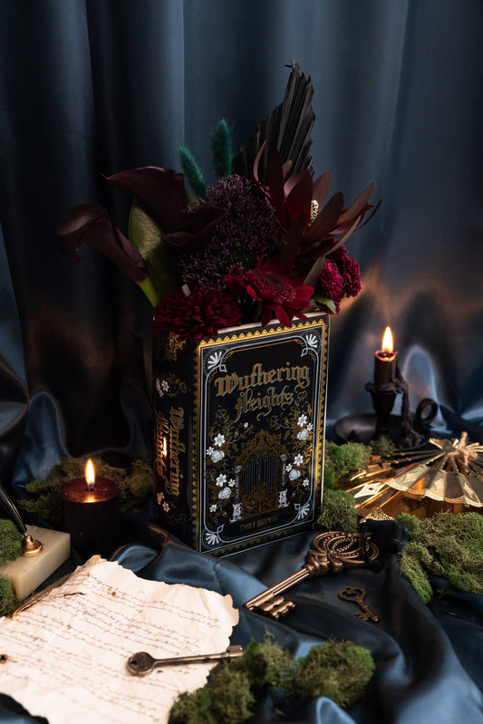 Large Book Shaped Vase, Wuthering Heights with Shiny Gold Accents