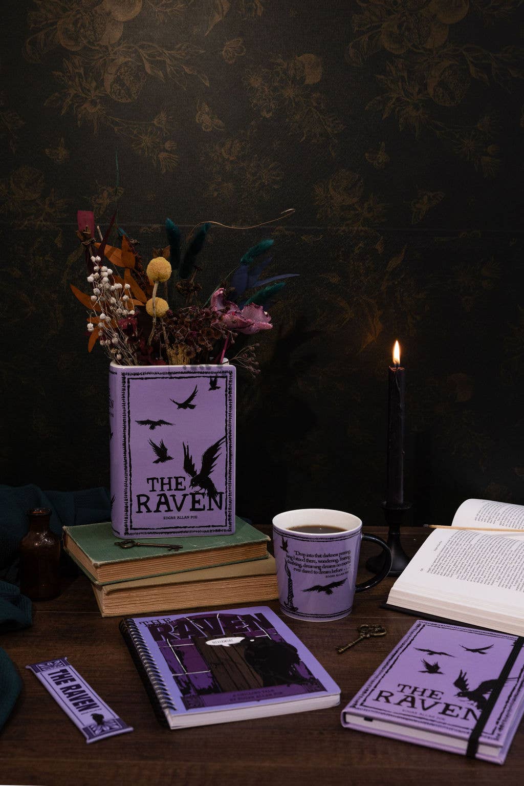 Large Book Shaped Vase, The Raven in Purple