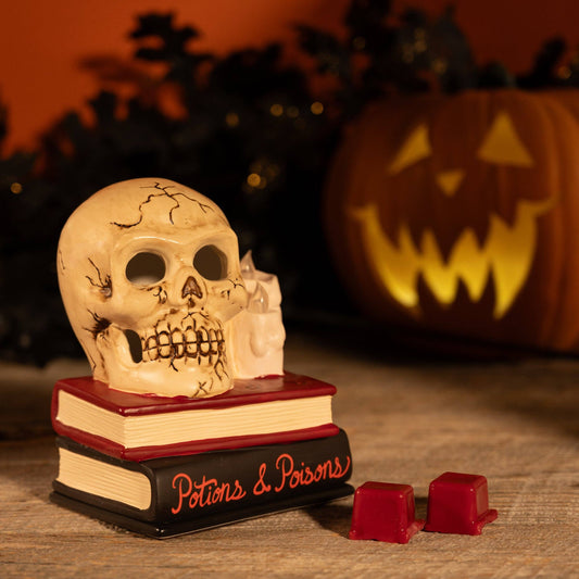 Deathly Library  LIT Skull with Books Fragrance & Wax Electric Warmer