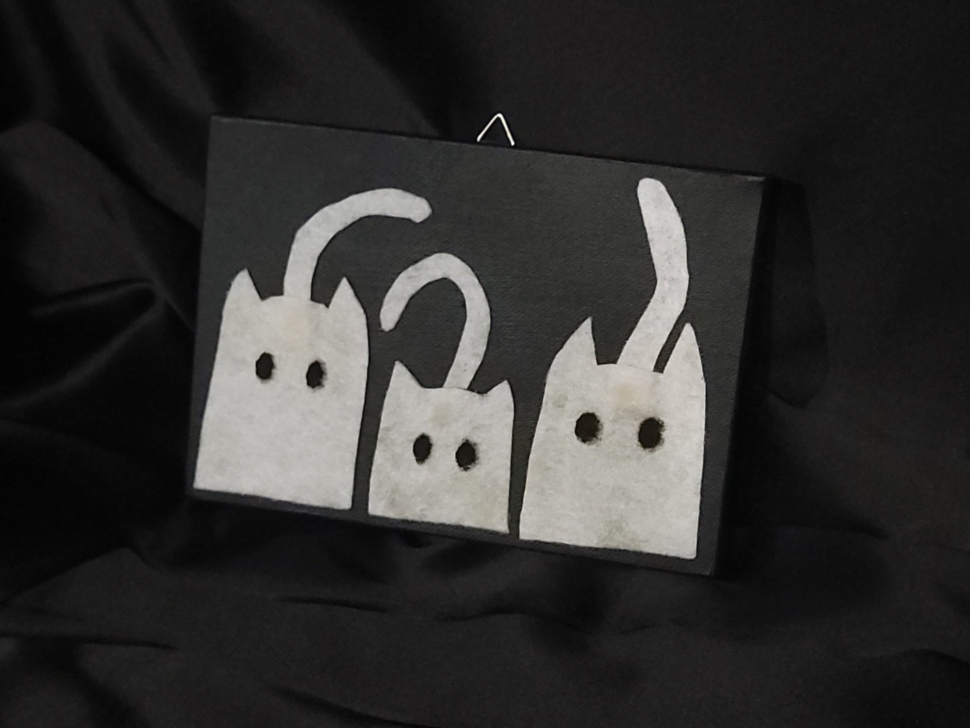 Canvas with Felt Cat Ghost Painting Mini - Gothic & Alternative Gift - Haunted