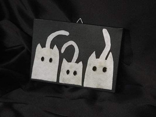 Canvas with Felt Cat Ghost Painting Mini - Gothic & Alternative Gift - Haunted
