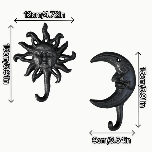 Cast Iron Moon Sun Wall Hanging Hook Home Decor - Gothic & Alternative Gift - Haunted