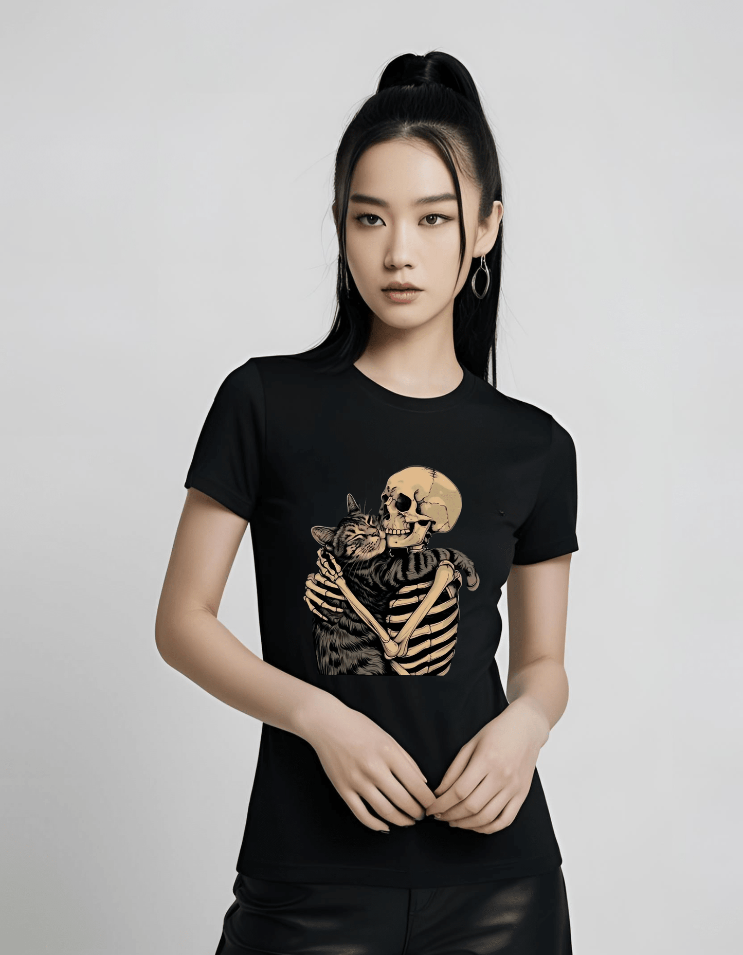 Cat and Skeleton Best Friends T-Shirt Clothing - Gothic & Alternative Gift - Haunted