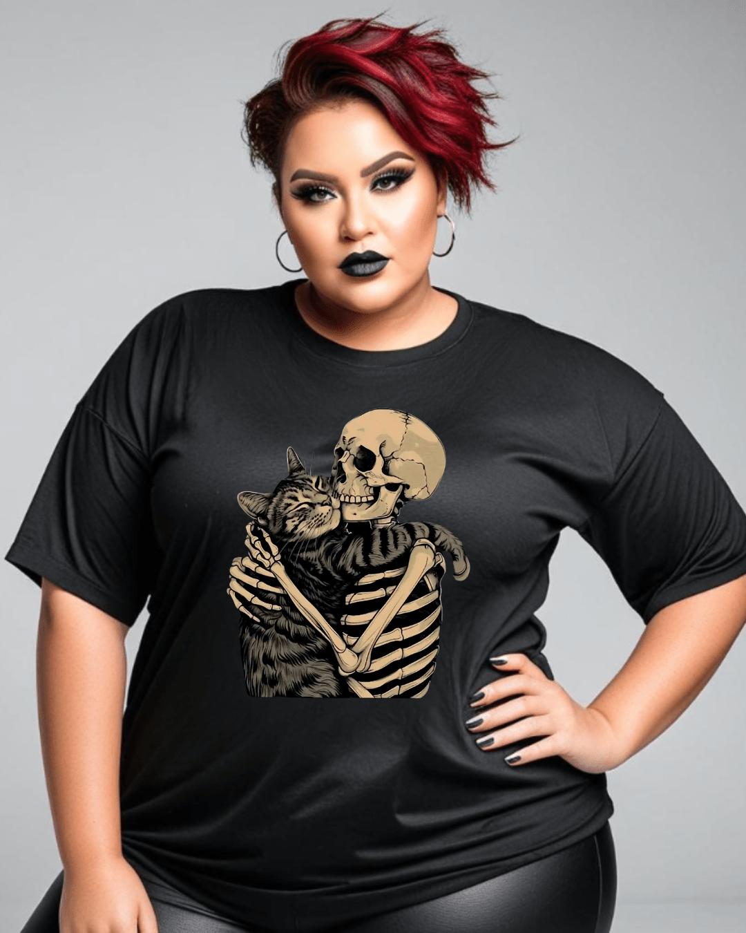 Cat and Skeleton Best Friends T-Shirt Clothing - Gothic & Alternative Gift - Haunted
