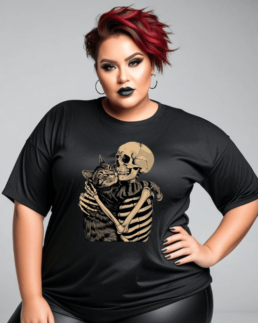 Cat and Skeleton Best Friends T-Shirt Clothing - Gothic & Alternative Gift - Haunted