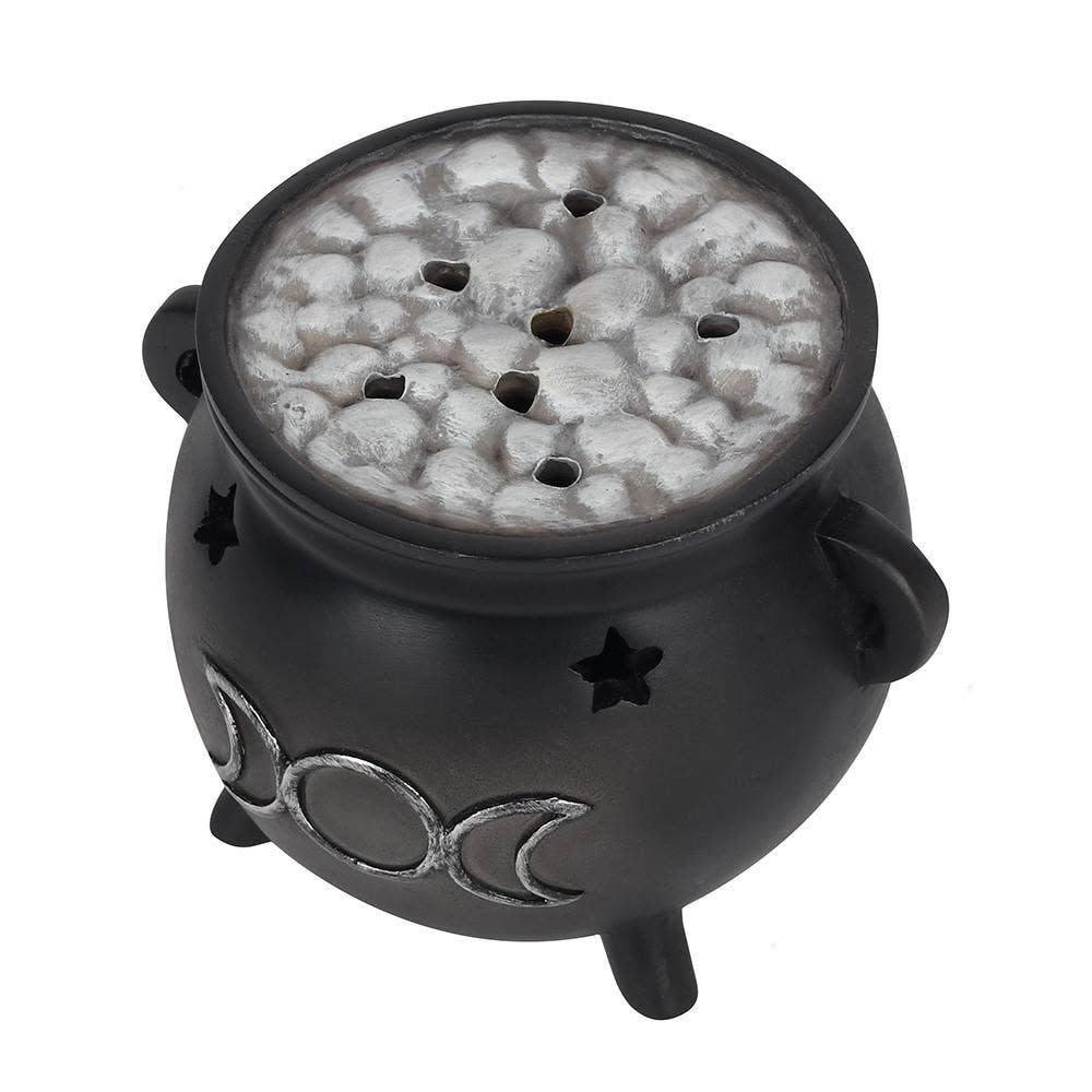 Gothic Triple Moon Cauldron Incense Cone Holder