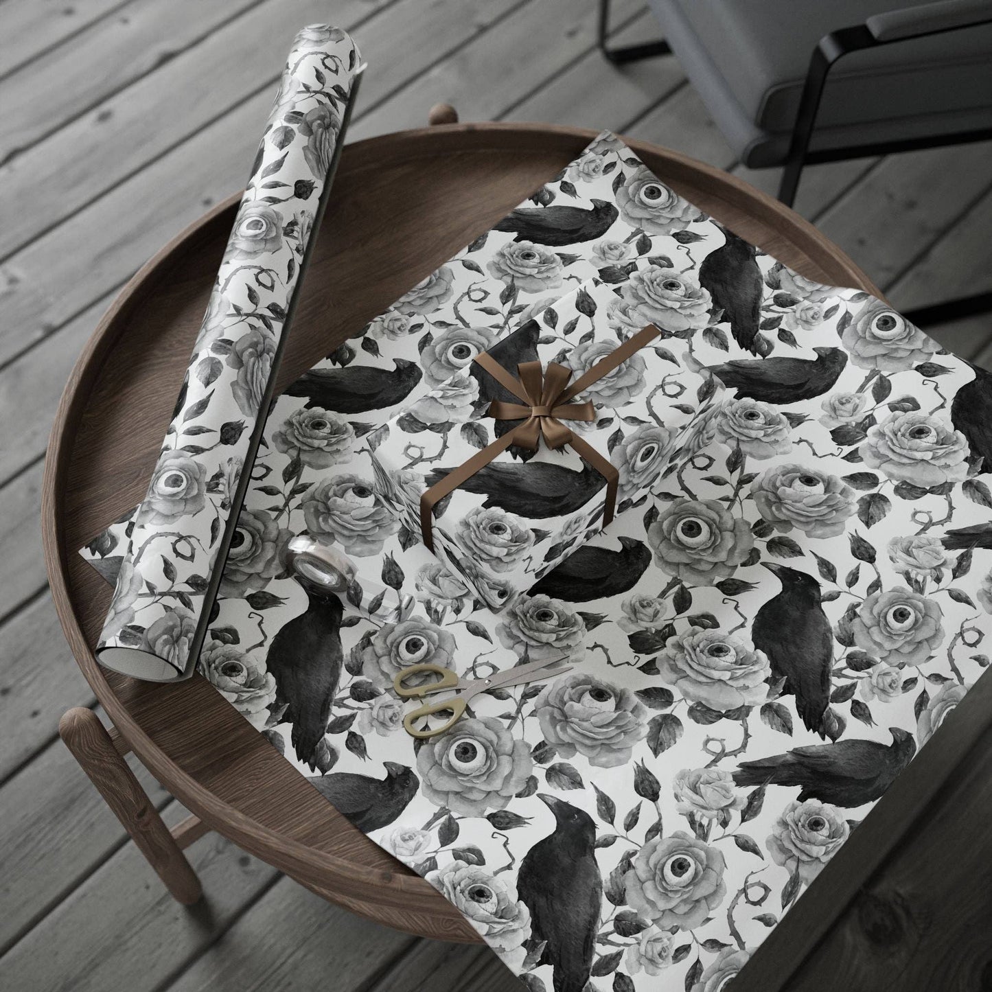 Watchful Eyeball and Raven Spooky Gift Wrapping Paper Roll
