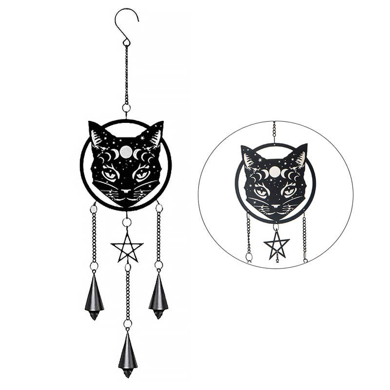 Celestial Cat MOG Metal Hanging Indoor Outdoor Decoration Wind Chime Sun Catcher Witch Supplies - Gothic & Alternative Gift - Haunted