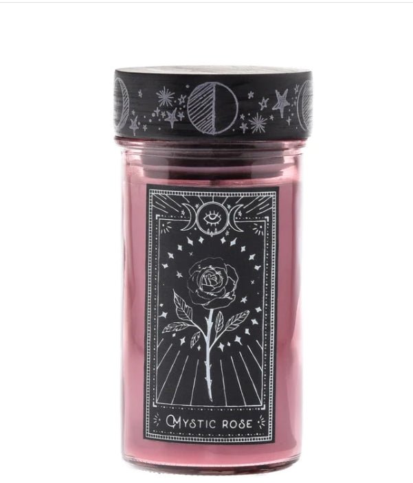 Celestial Goth Mystic Rose Glass Candle Witch Triple Moon Candles - Gothic & Alternative Gift - Haunted