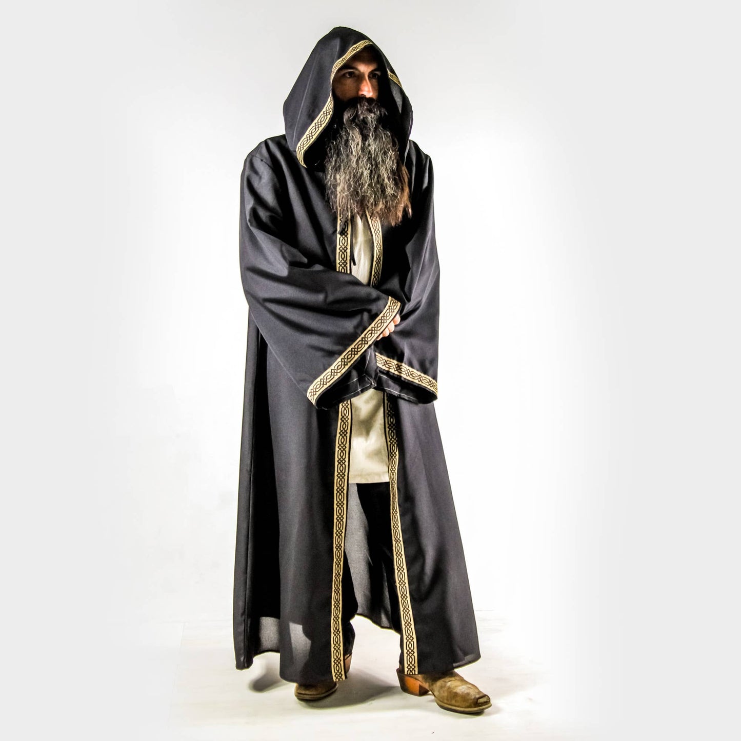 Celtic Robe | Medieval Sorcerer Cloak with Hood: Black Clothing - Gothic & Alternative Gift - Haunted