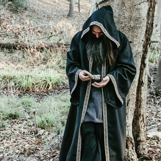 Celtic Robe | Medieval Sorcerer Cloak with Hood: Forest Green Clothing - Gothic & Alternative Gift - Haunted
