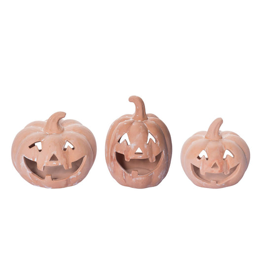 Ceramic 6.5" Orange Halloween Pumpkin Candle Holder Set of 3 Home Decor - Gothic & Alternative Gift - Haunted