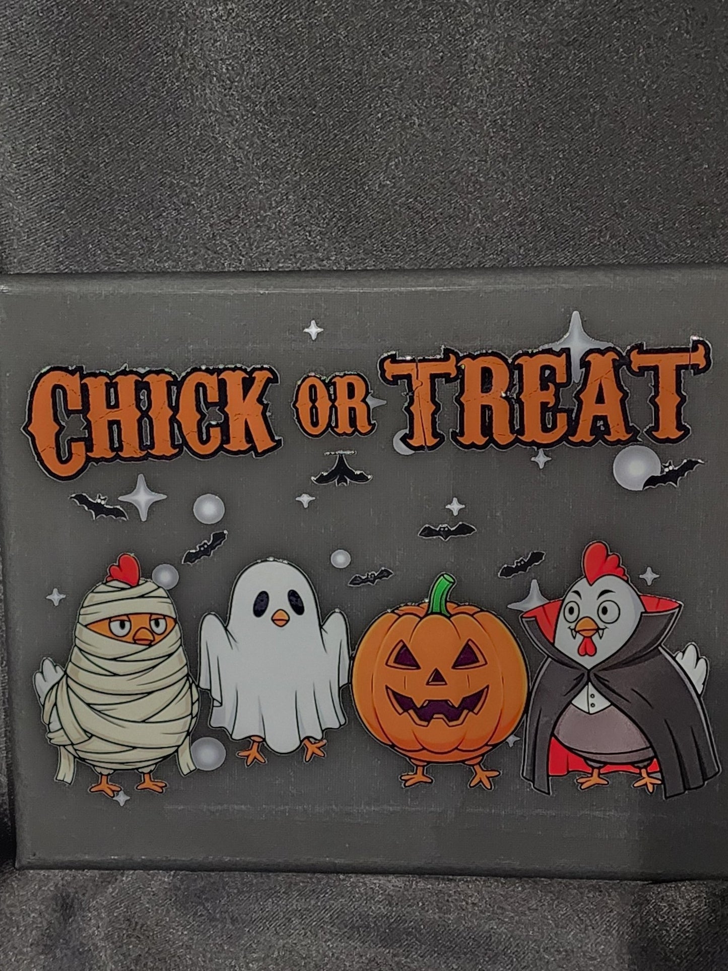 Chick or Treat Halloween Plague Stretched Canvas Wall Hanging - Gothic & Alternative Gift - Haunted