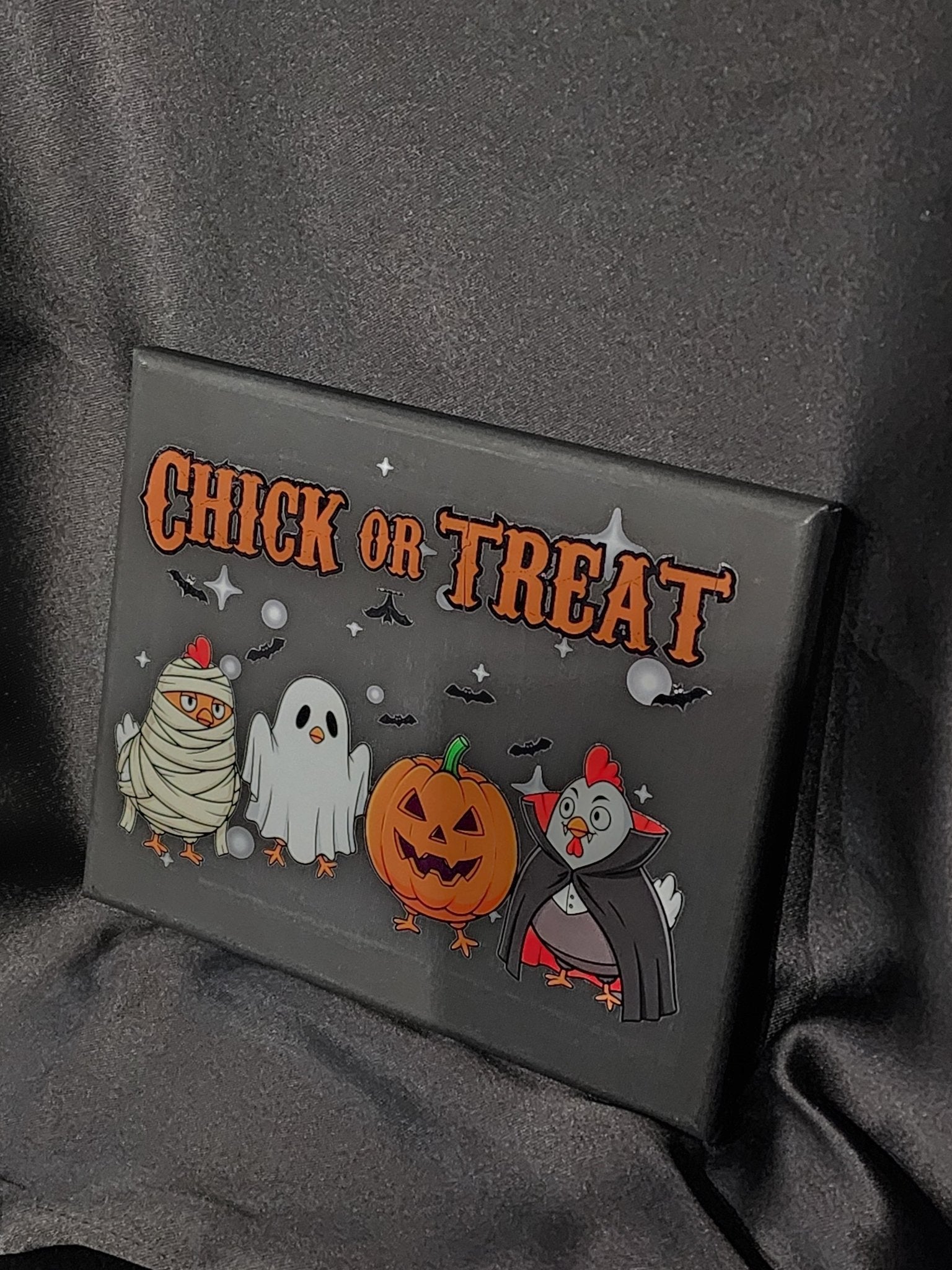 Chick or Treat Halloween Plague Stretched Canvas Wall Hanging - Gothic & Alternative Gift - Haunted
