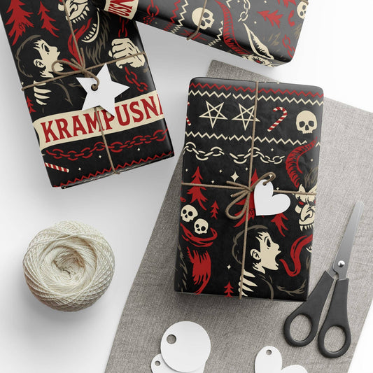 Christmas Horror Krampusnacht Gift Wrapping Paper Roll Wrapping Paper - Gothic & Alternative Gift - Haunted