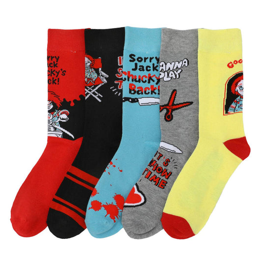 Chucky Men's Horror Character Casual Crew Socks, 5-Pair Set Accessories - Gothic & Alternative Gift - Haunted